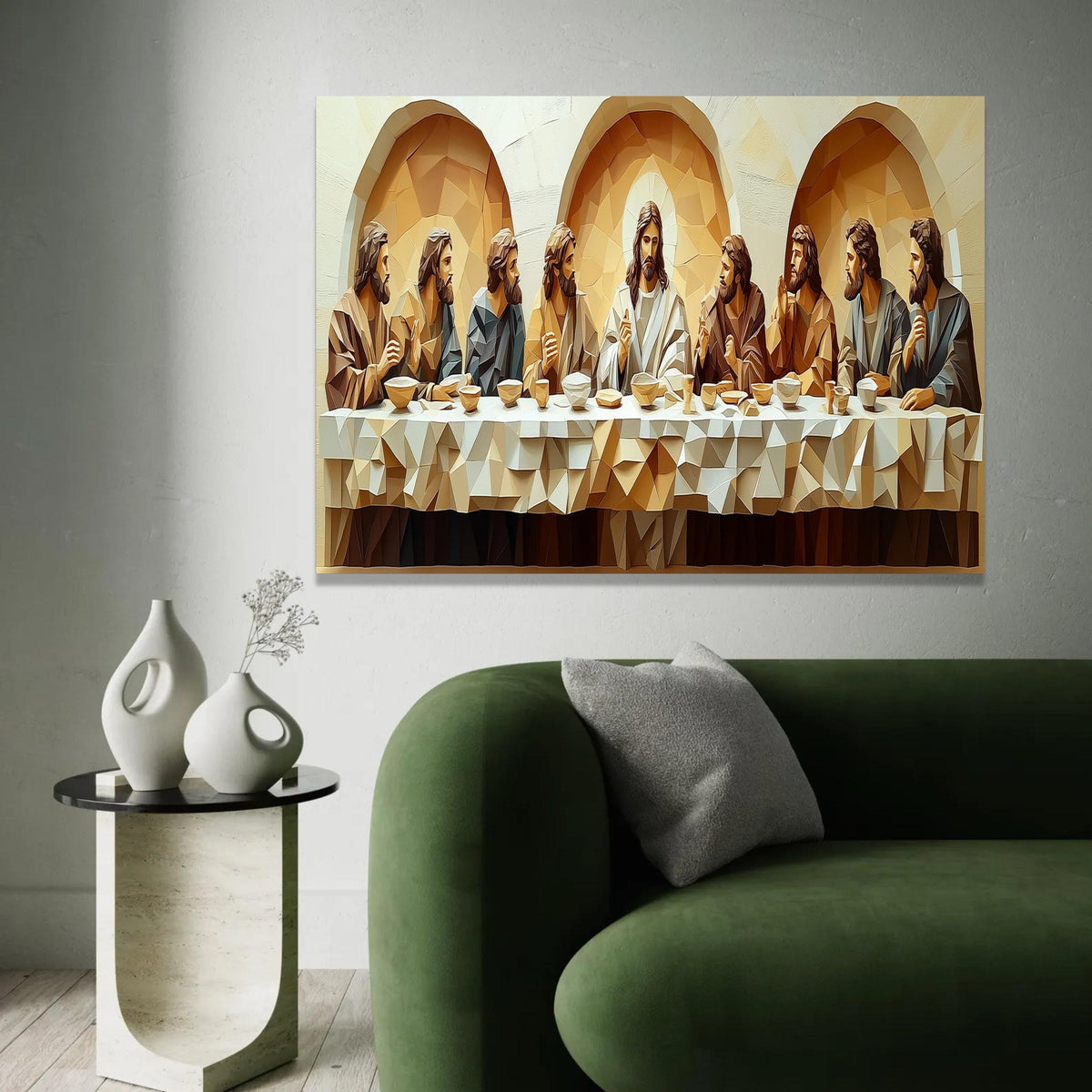 Geometric Last Supper Canvas Art, Religious Wall Decor, Modern Christian Painting, Spiritual Home Decoration, Ready Ready To Hang Decoration