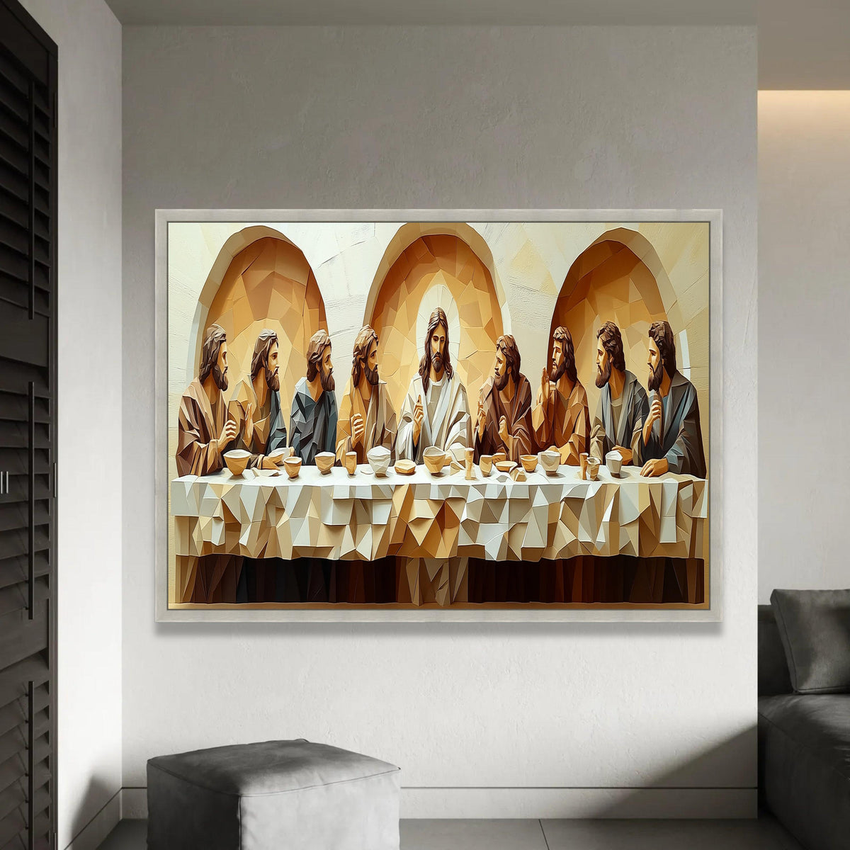 Geometric Last Supper Canvas Art, Religious Wall Decor, Modern Christian Painting, Spiritual Home Decoration, Ready Ready To Hang Decoration