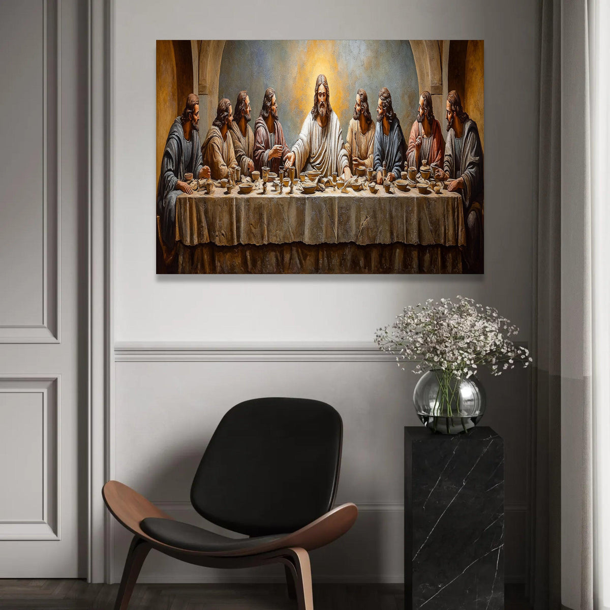 The Last Supper Canvas Wall Art, Religious Christian Painting, Jesus and Disciples, Spiritual Home Decor, Biblical Ready To Hang Decoration