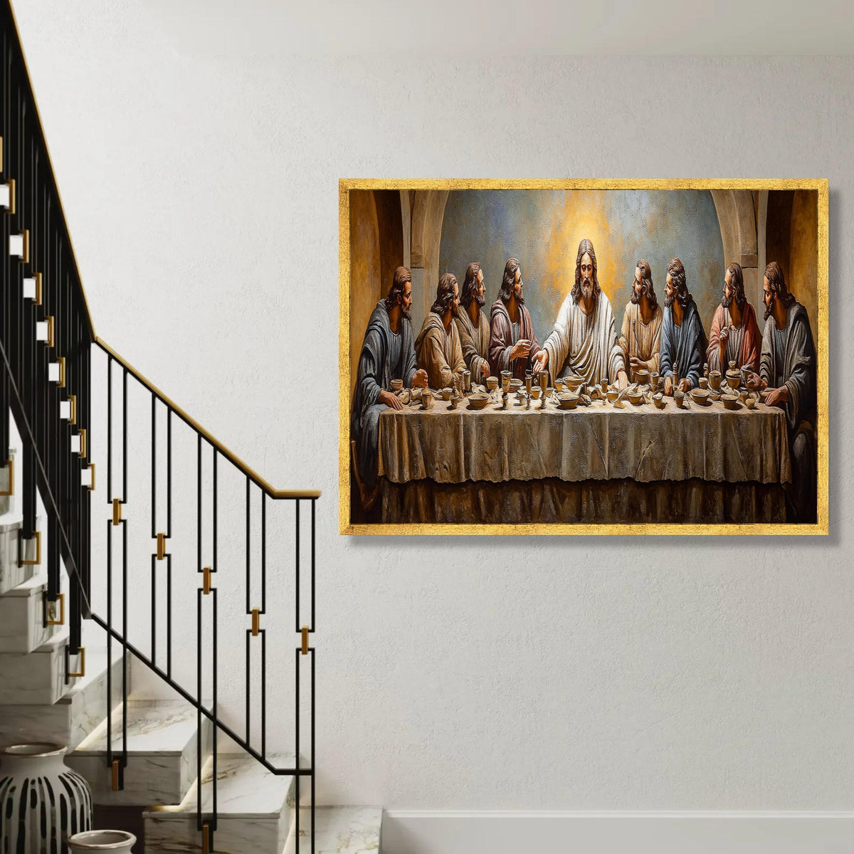 The Last Supper Canvas Wall Art, Religious Christian Painting, Jesus and Disciples, Spiritual Home Decor, Biblical Ready To Hang Decoration