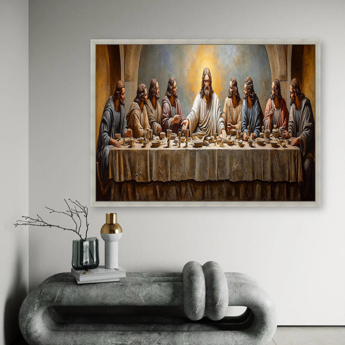 The Last Supper Canvas Wall Art, Religious Christian Painting, Jesus and Disciples, Spiritual Home Decor, Biblical Ready To Hang Decoration