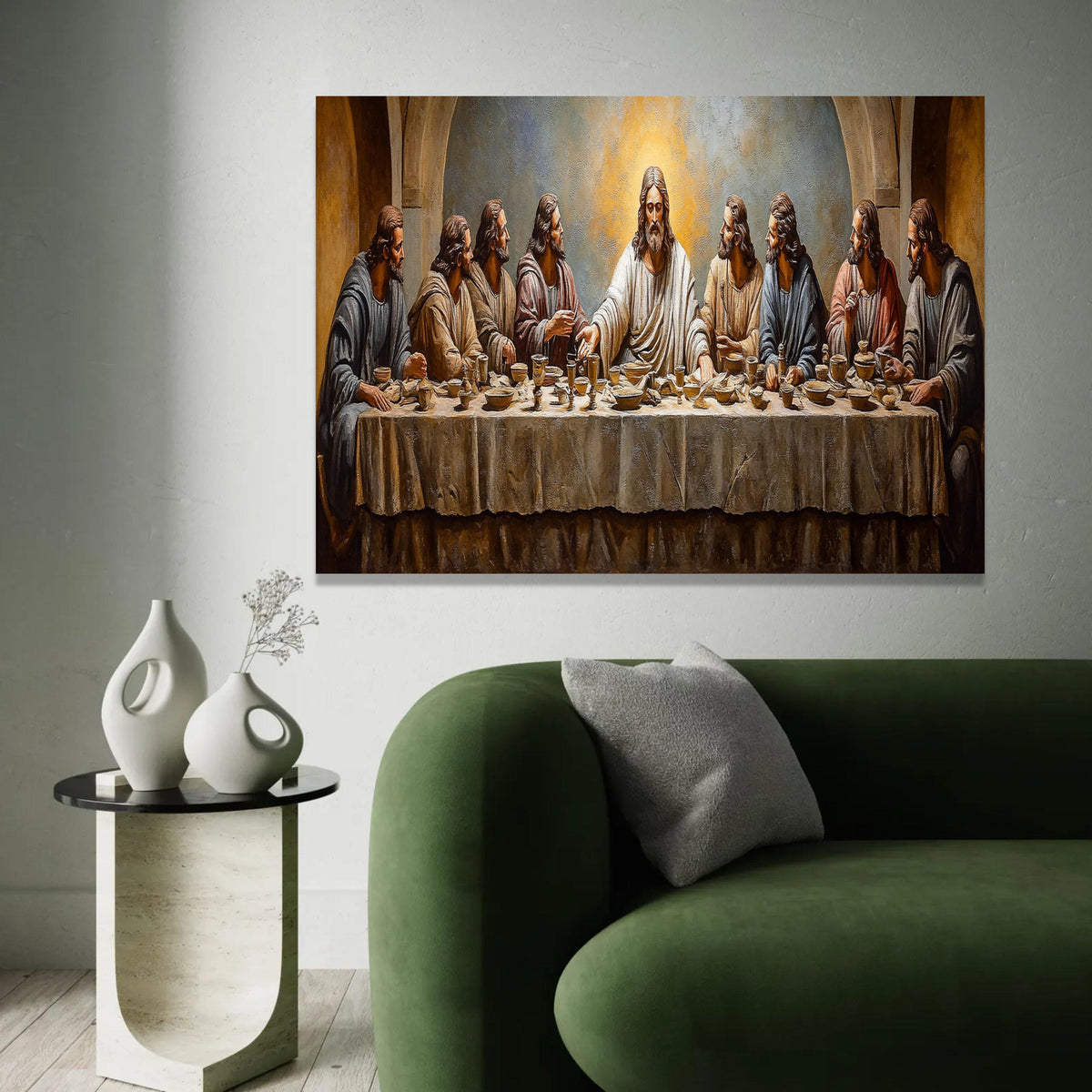The Last Supper Canvas Wall Art, Religious Christian Painting, Jesus and Disciples, Spiritual Home Decor, Biblical Ready To Hang Decoration