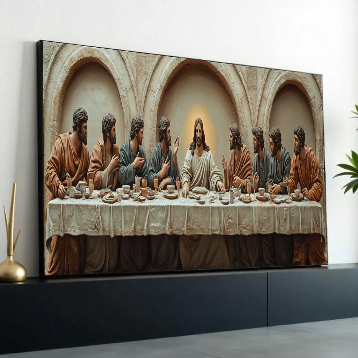 The Last Supper Canvas Wall Art, Religious Christian Decor, Jesus and Apostles Painting, Biblical Scene Canvas, Ready To Hang Decoration