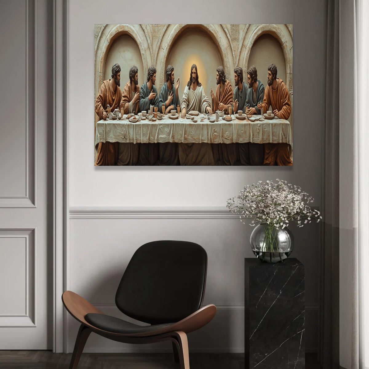 The Last Supper Canvas Wall Art, Religious Christian Decor, Jesus and Apostles Painting, Biblical Scene Canvas, Ready To Hang Decoration