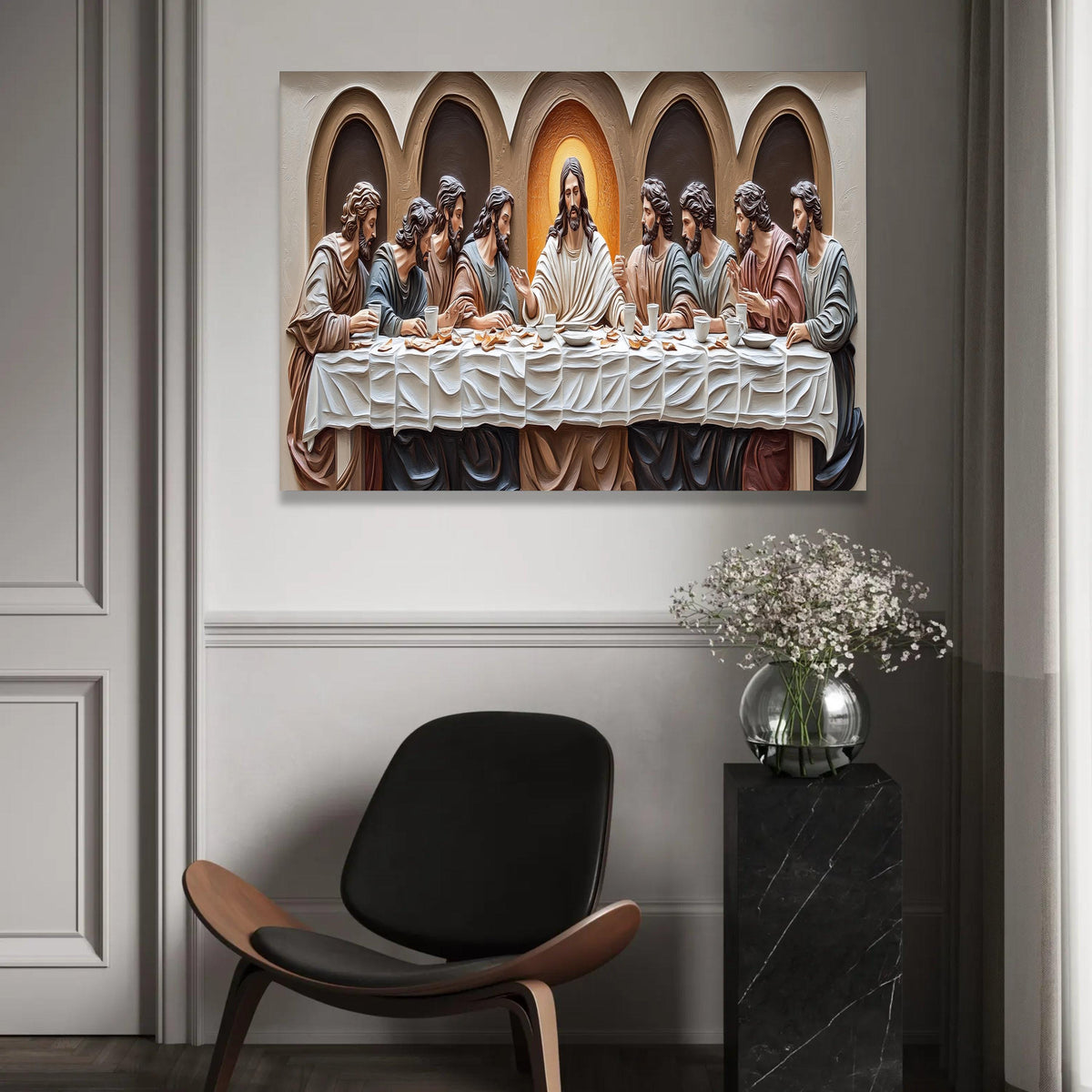The Last Supper Canvas Wall Art, Religious Christian Decor, Jesus and Disciples Painting, Spiritual Home Ready To Hang Decoration