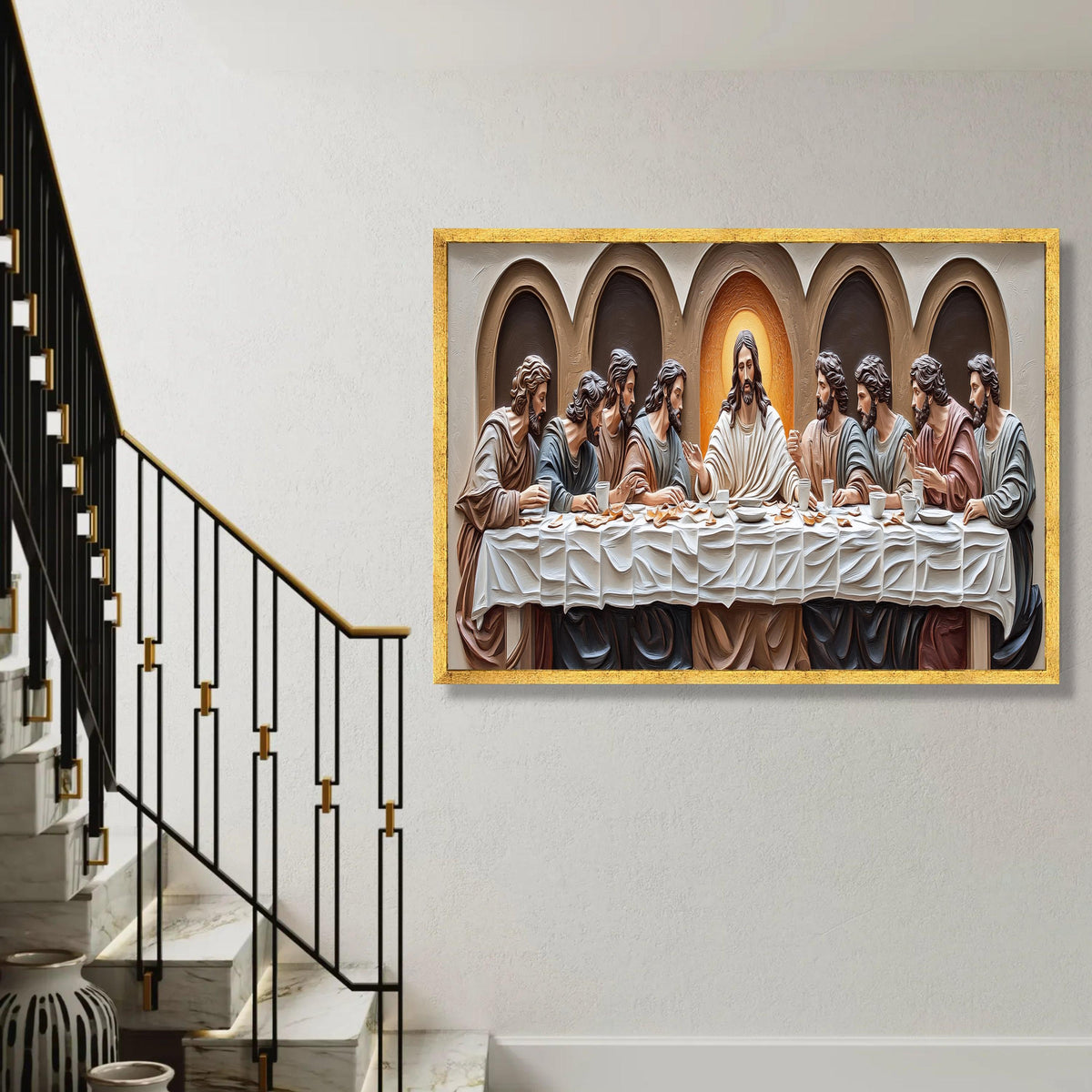 The Last Supper Canvas Wall Art, Religious Christian Decor, Jesus and Disciples Painting, Spiritual Home Ready To Hang Decoration