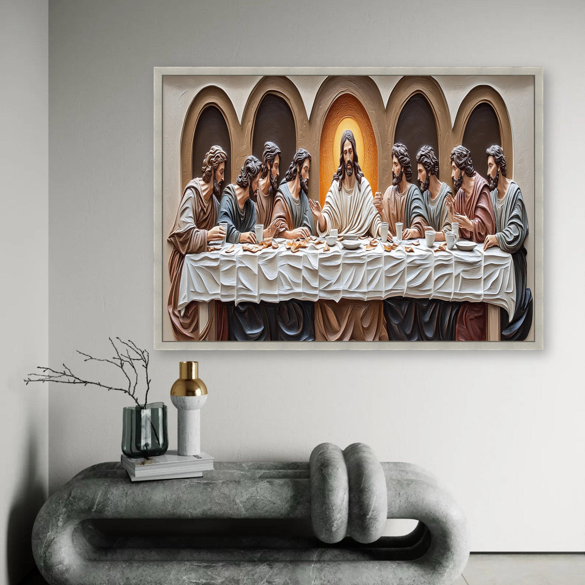 The Last Supper Canvas Wall Art, Religious Christian Decor, Jesus and Disciples Painting, Spiritual Home Ready To Hang Decoration