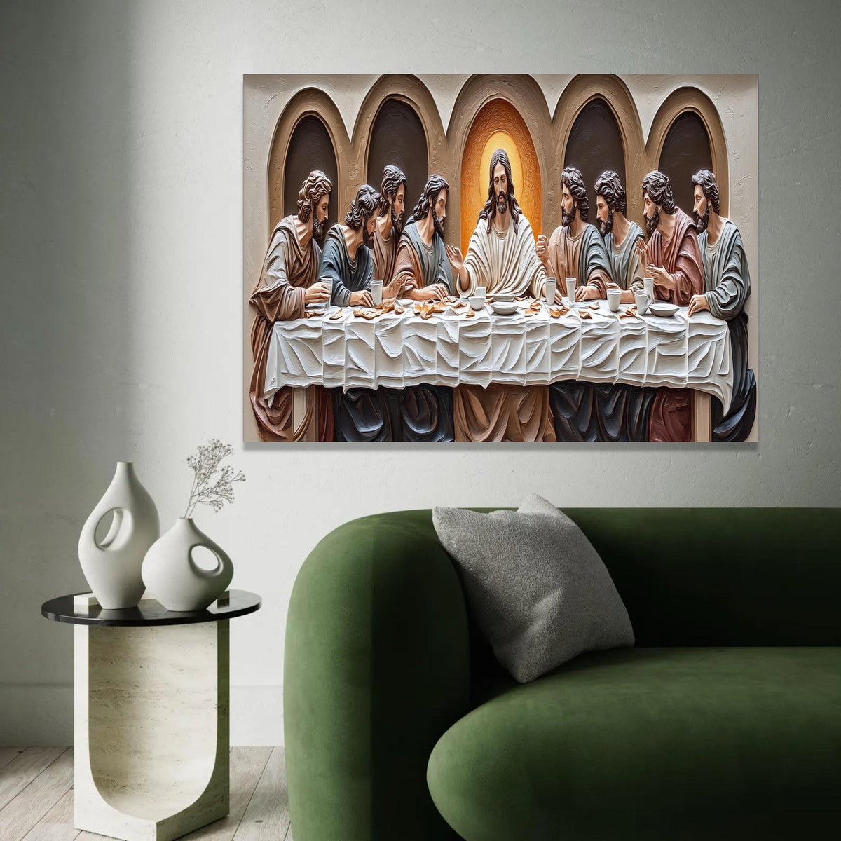 The Last Supper Canvas Wall Art, Religious Christian Decor, Jesus and Disciples Painting, Spiritual Home Ready To Hang Decoration