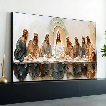 The Last Supper Canvas Wall Art, Religious Christian Decor, Jesus and Disciples Painting, Style, Spiritual Home Ready To Hang Decoration