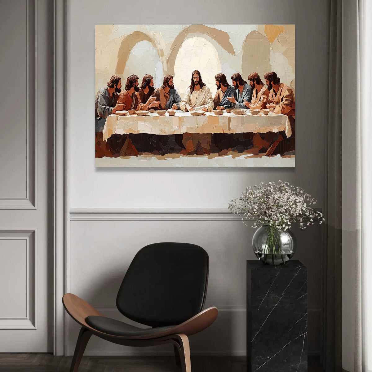 The Last Supper Canvas Wall Art, Religious Christian Painting, Jesus and Disciples Artwork, Spiritual Home Decor, Ready To Hang Decoration