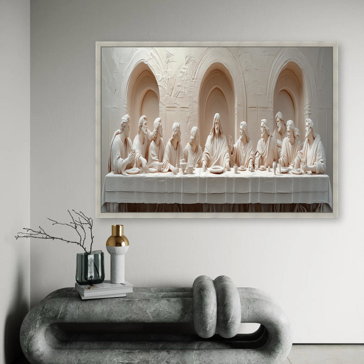 The Last Supper Sculpture Canvas, Religious Wall Art, Jesus and Apostles, Christian Biblical Scene, Spiritual Home Ready To Hang Decoration