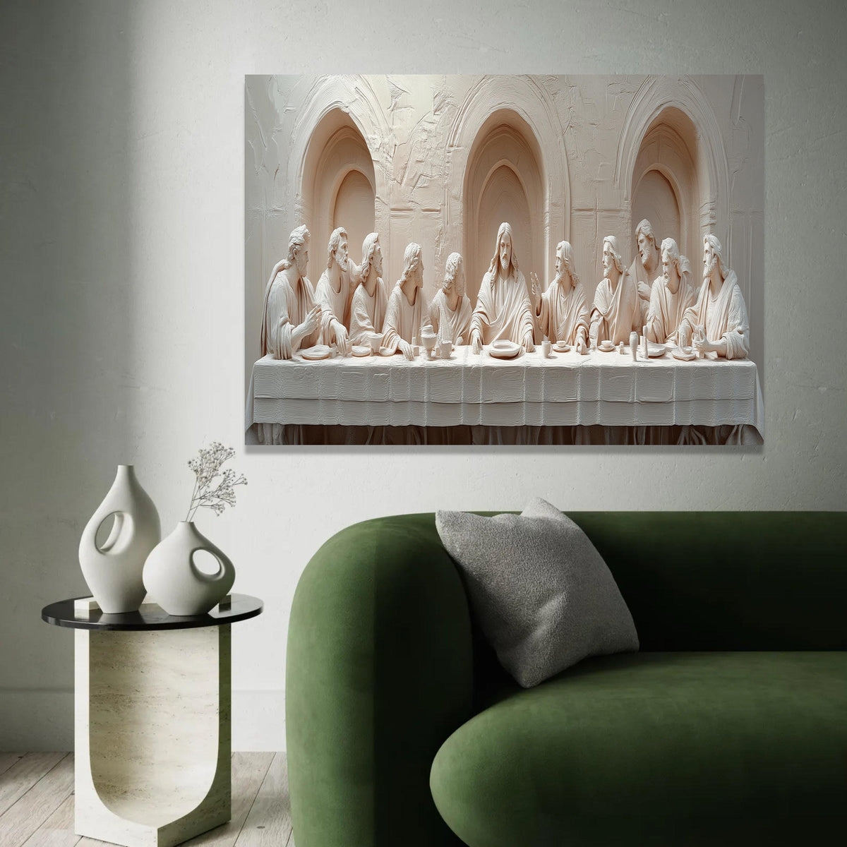 The Last Supper Sculpture Canvas, Religious Wall Art, Jesus and Apostles, Christian Biblical Scene, Spiritual Home Ready To Hang Decoration