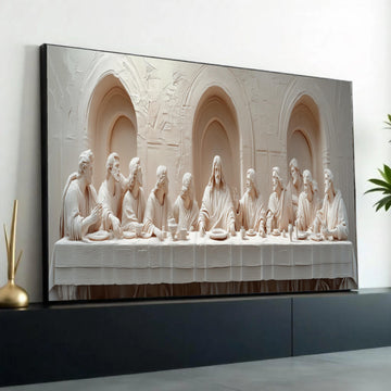 The Last Supper Sculpture Canvas, Religious Wall Art, Jesus and Apostles, Christian Biblical Scene, Spiritual Home Ready To Hang Decoration