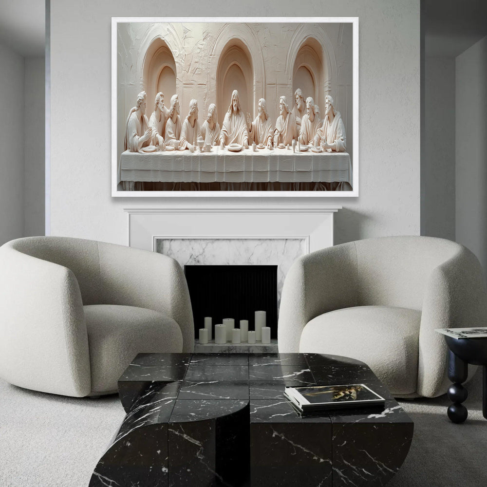 The Last Supper Sculpture Canvas, Religious Wall Art, Jesus and Apostles, Christian Biblical Scene, Spiritual Home Ready To Hang Decoration