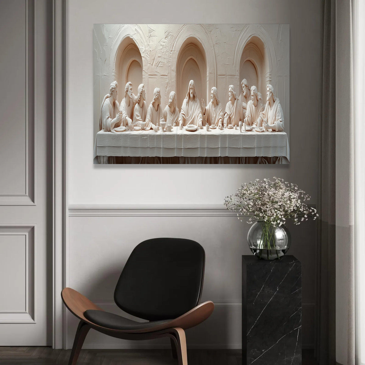 The Last Supper Sculpture Canvas, Religious Wall Art, Jesus and Apostles, Christian Biblical Scene, Spiritual Home Ready To Hang Decoration