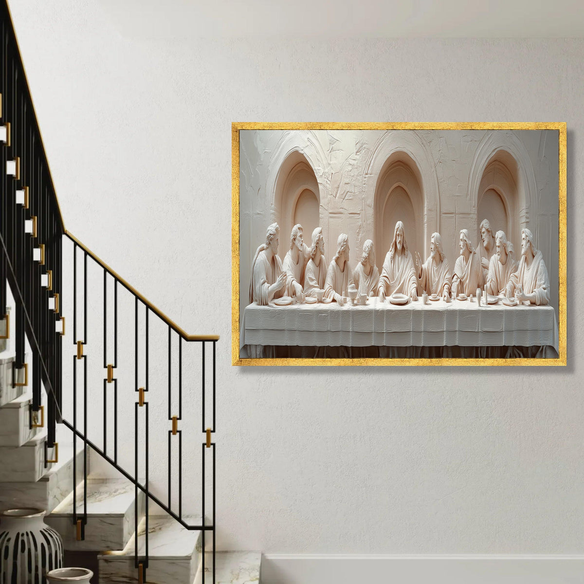 The Last Supper Sculpture Canvas, Religious Wall Art, Jesus and Apostles, Christian Biblical Scene, Spiritual Home Ready To Hang Decoration