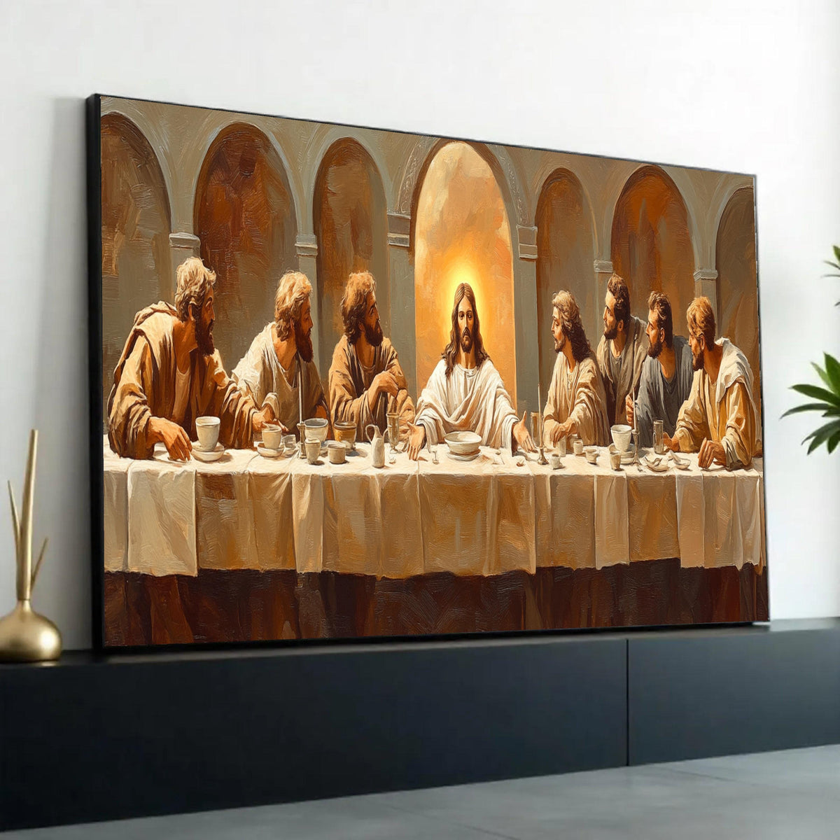 The Last Supper Canvas Wall Art, Religious Christian Painting, Jesus and Disciples, Spiritual Home Decor, Biblical Ready To Hang Decoration