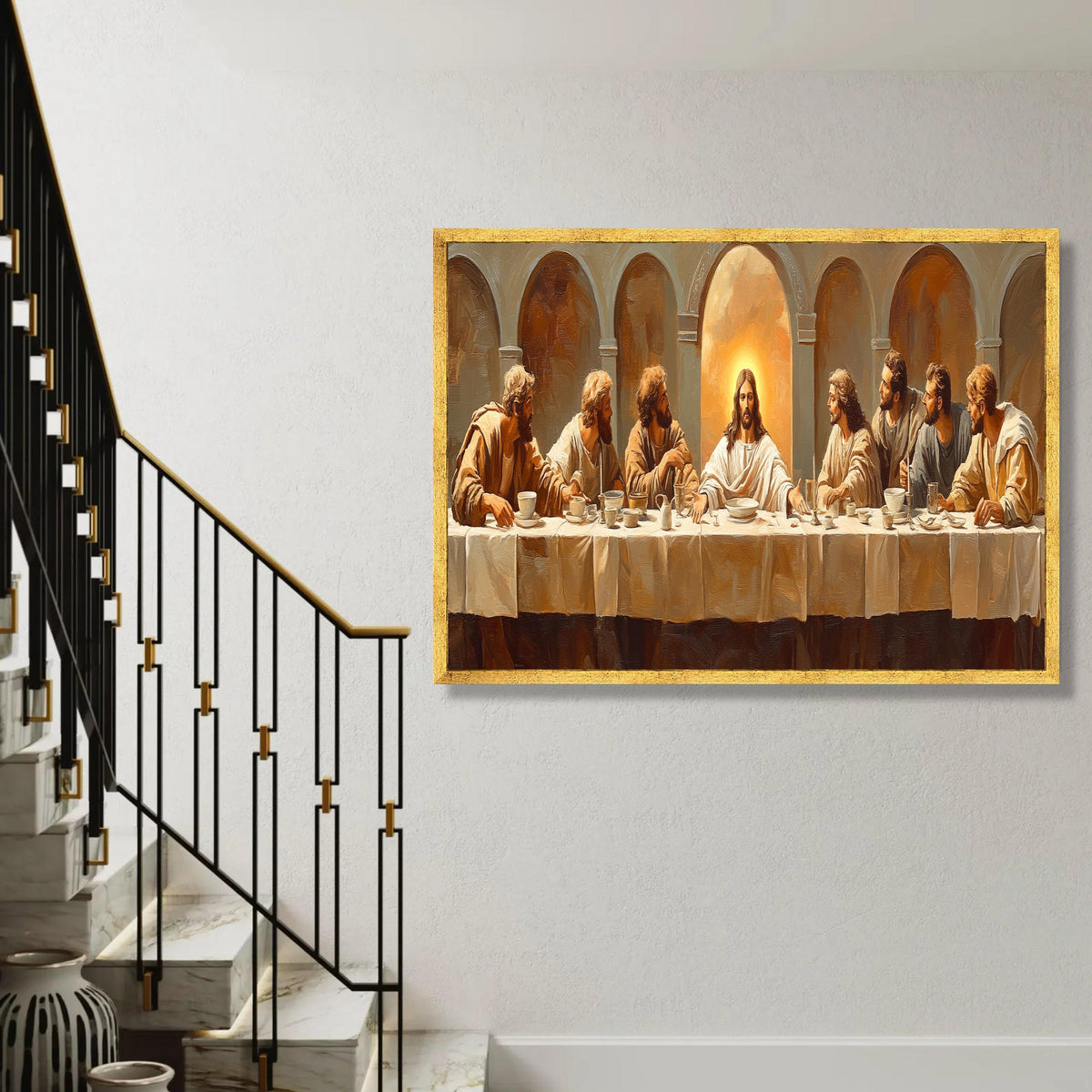 The Last Supper Canvas Wall Art, Religious Christian Painting, Jesus and Disciples, Spiritual Home Decor, Biblical Ready To Hang Decoration
