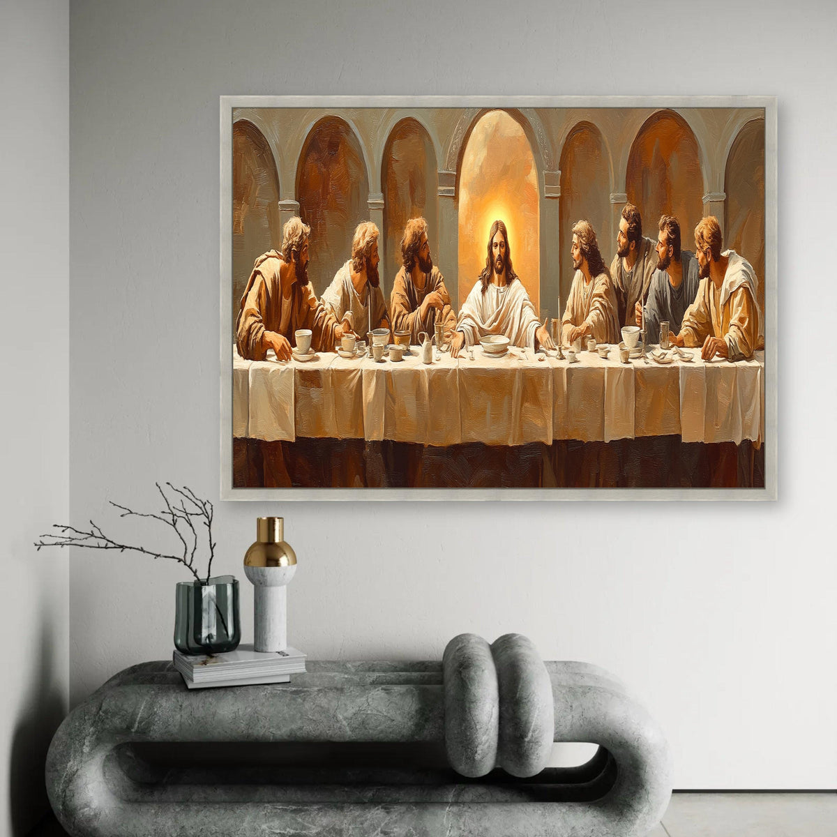 The Last Supper Canvas Wall Art, Religious Christian Painting, Jesus and Disciples, Spiritual Home Decor, Biblical Ready To Hang Decoration