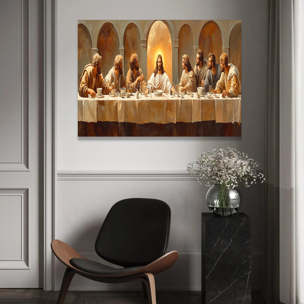 The Last Supper Canvas Wall Art, Religious Christian Painting, Jesus and Disciples, Spiritual Home Decor, Biblical Ready To Hang Decoration