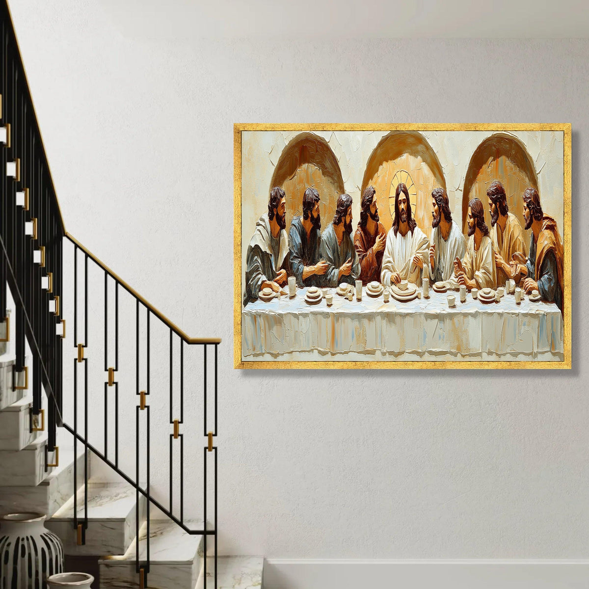 The Last Supper Canvas Wall Art, Religious Christian Painting, Jesus and Apostles Artwork, Spiritual Home Ready To Hang Decoration