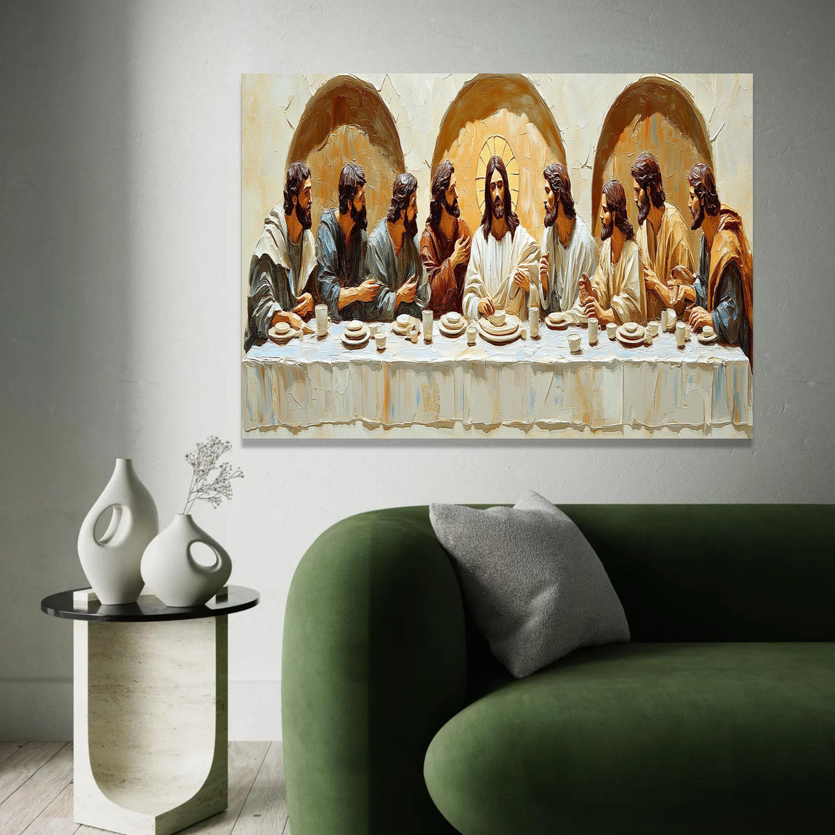 The Last Supper Canvas Wall Art, Religious Christian Painting, Jesus and Apostles Artwork, Spiritual Home Ready To Hang Decoration