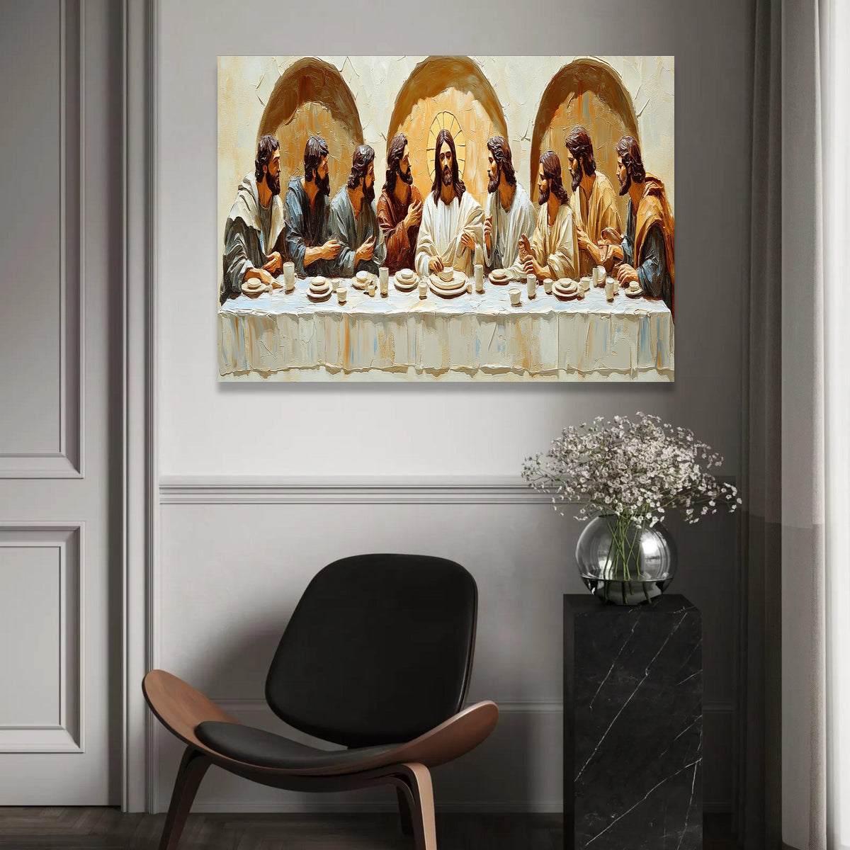 The Last Supper Canvas Wall Art, Religious Christian Painting, Jesus and Apostles Artwork, Spiritual Home Ready To Hang Decoration