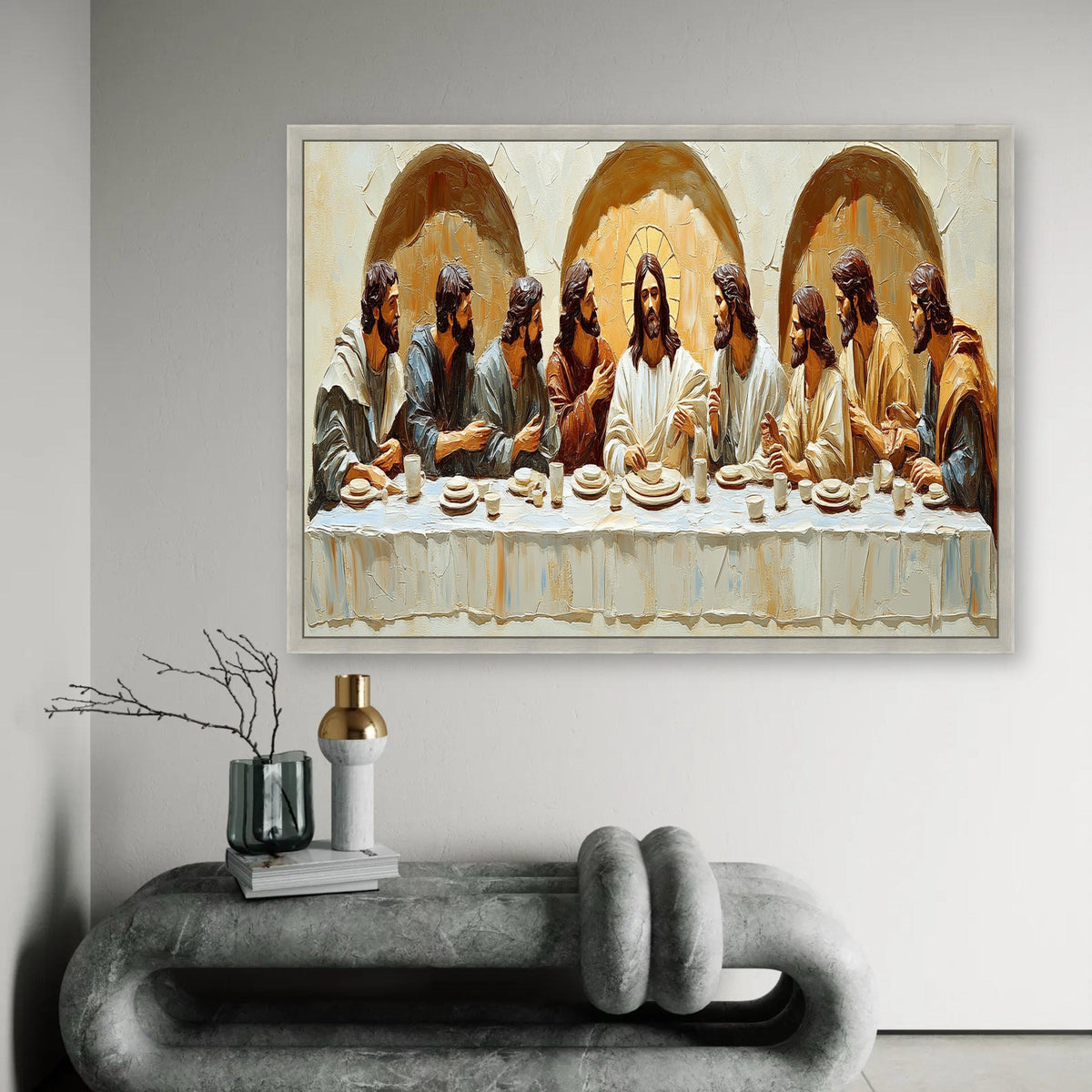 The Last Supper Canvas Wall Art, Religious Christian Painting, Jesus and Apostles Artwork, Spiritual Home Ready To Hang Decoration