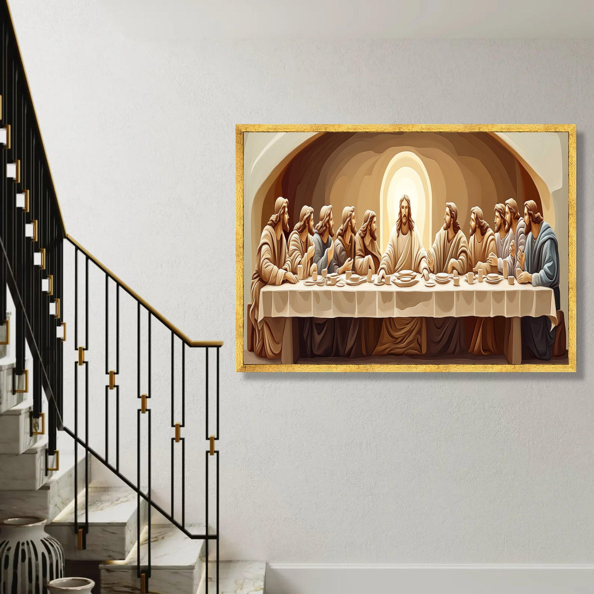 The Last Supper Canvas Wall Art, Religious Christian Painting, Jesus and Apostles Artwork, Spiritual Home Decor, Ready To Hang Decoration