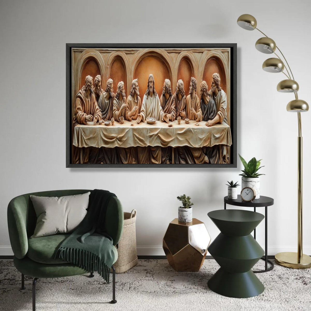 The Last Supper Canvas Wall Art, Biblical Scene Sculpture, Jesus and Apostles Religious Canvas, Christian Home Ready To Hang Decoration