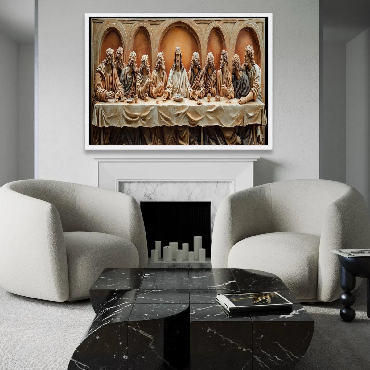The Last Supper Canvas Wall Art, Biblical Scene Sculpture, Jesus and Apostles Religious Canvas, Christian Home Ready To Hang Decoration