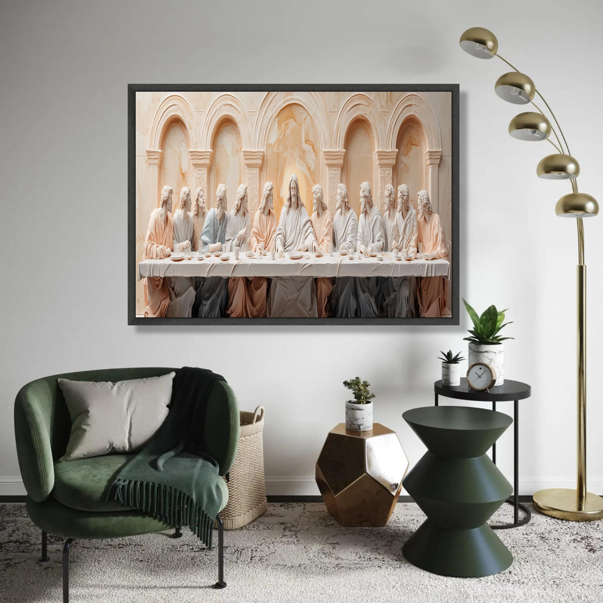 The Last Supper Style Canvas, Christian Religious Wall Art, Jesus and Apostles Sculpture, Spiritual Home Ready To Hang Decoration