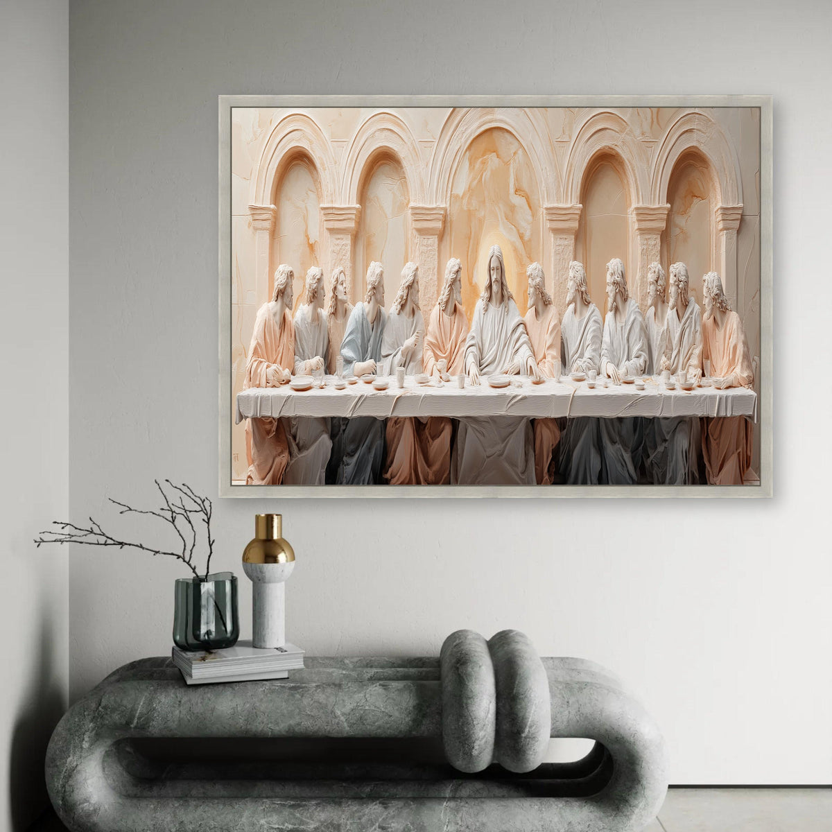 The Last Supper Style Canvas, Christian Religious Wall Art, Jesus and Apostles Sculpture, Spiritual Home Ready To Hang Decoration