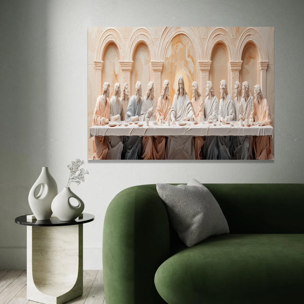 The Last Supper Style Canvas, Christian Religious Wall Art, Jesus and Apostles Sculpture, Spiritual Home Ready To Hang Decoration