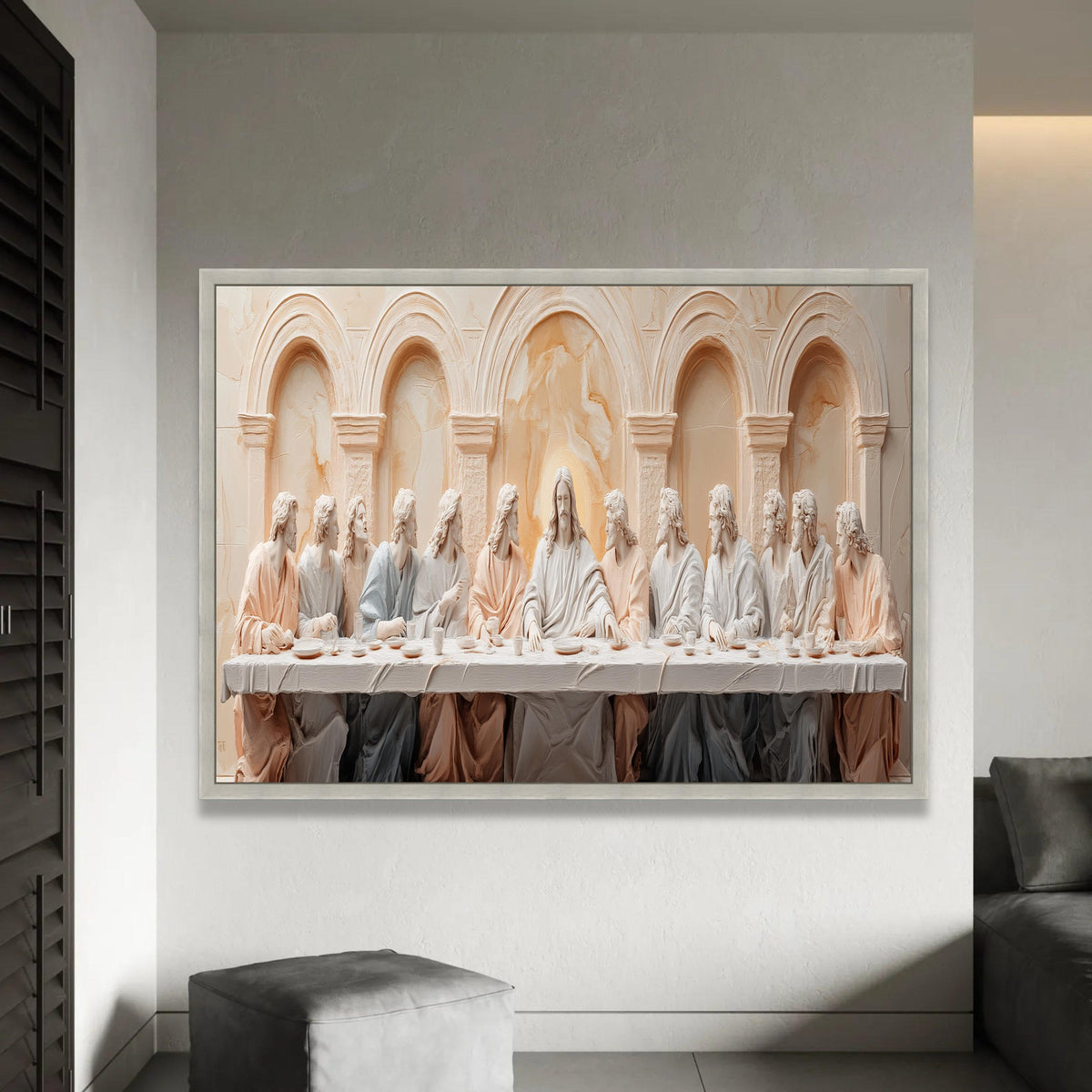 The Last Supper Style Canvas, Christian Religious Wall Art, Jesus and Apostles Sculpture, Spiritual Home Ready To Hang Decoration