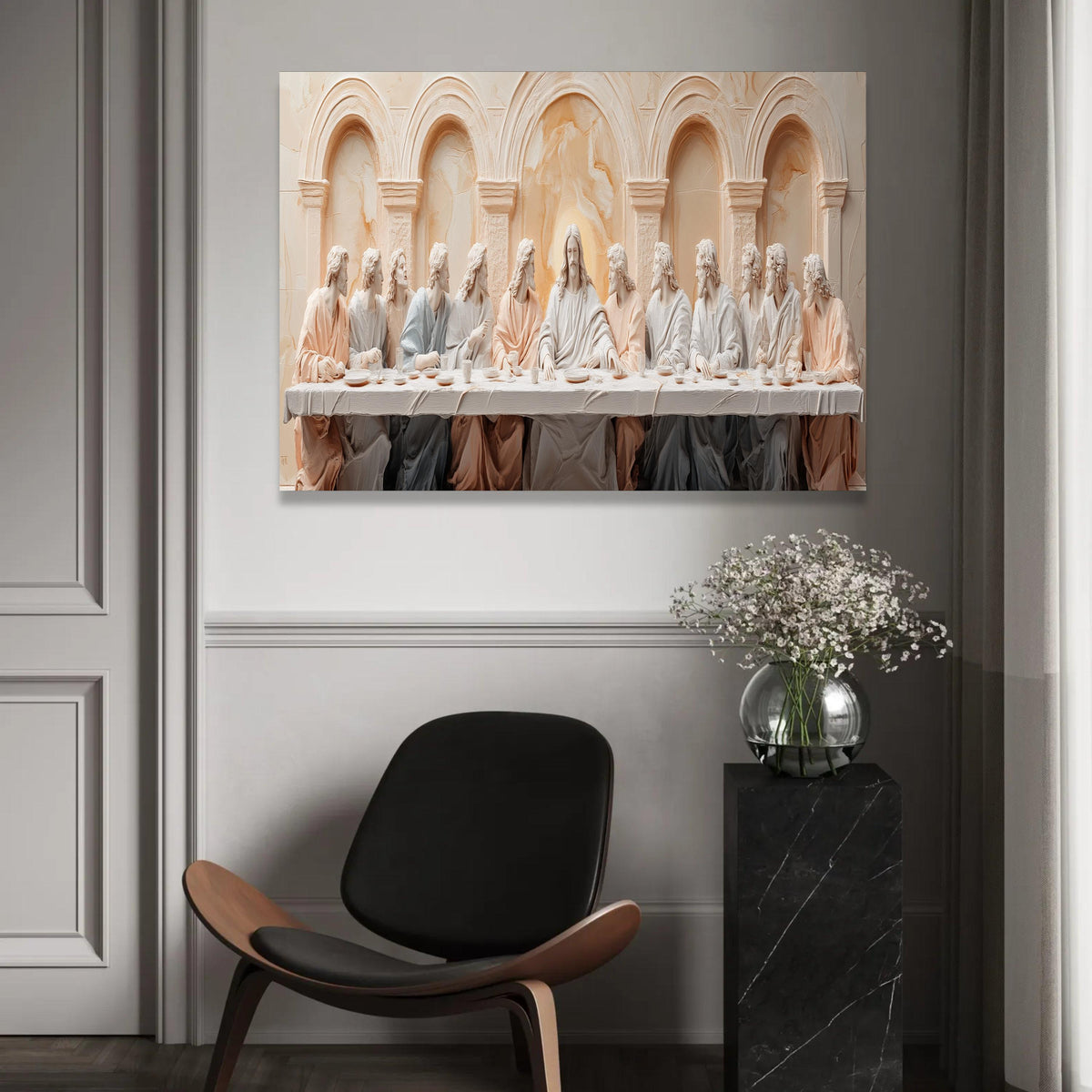 The Last Supper Style Canvas, Christian Religious Wall Art, Jesus and Apostles Sculpture, Spiritual Home Ready To Hang Decoration