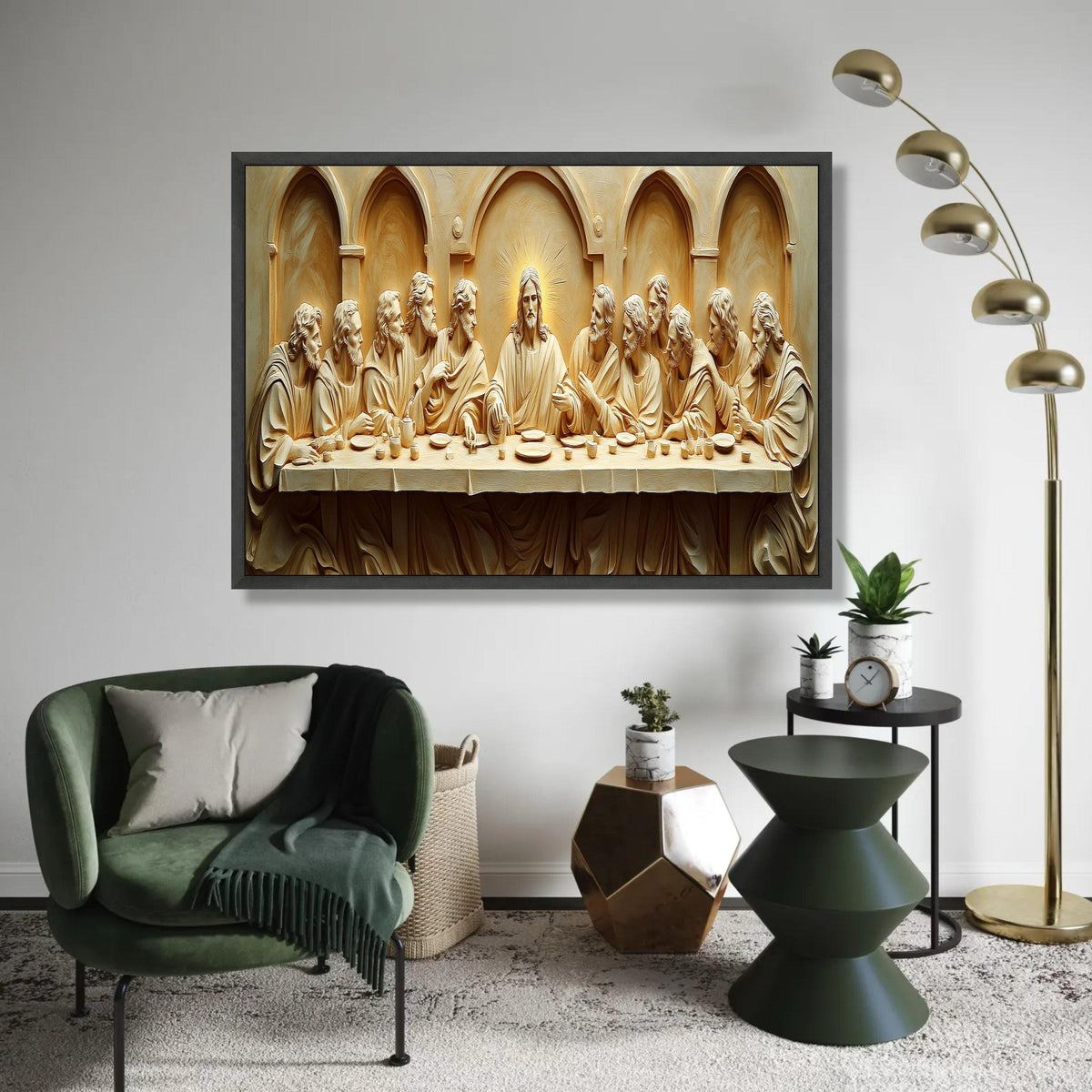 The Last Supper Canvas Wall Art, Religious Christian Decor, Jesus and Apostles Sculpture, Spiritual Home Ready To Hang Decoration