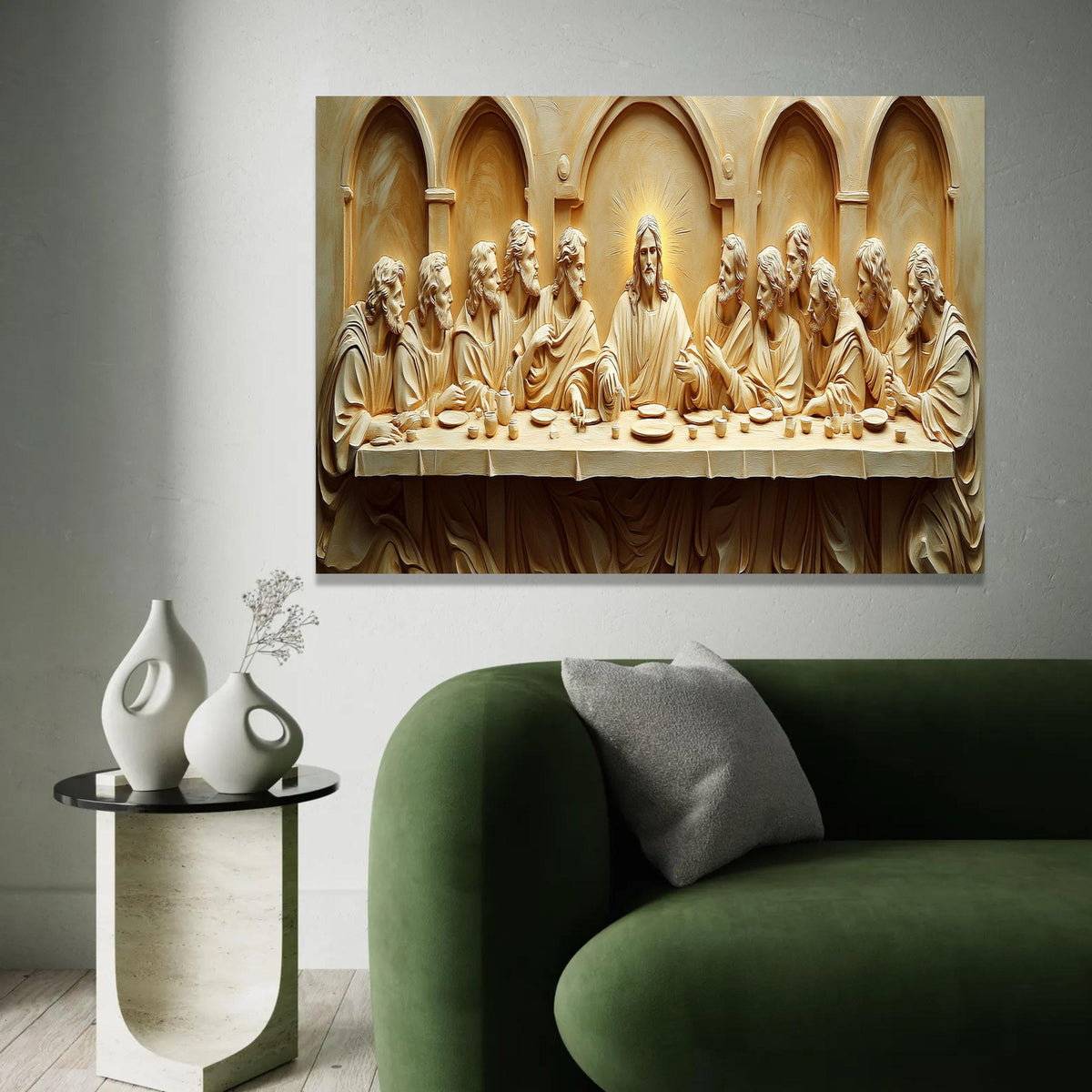 The Last Supper Canvas Wall Art, Religious Christian Decor, Jesus and Apostles Sculpture, Spiritual Home Ready To Hang Decoration