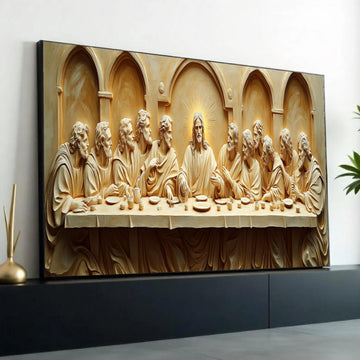 The Last Supper Canvas Wall Art, Religious Christian Decor, Jesus and Apostles Sculpture, Spiritual Home Ready To Hang Decoration