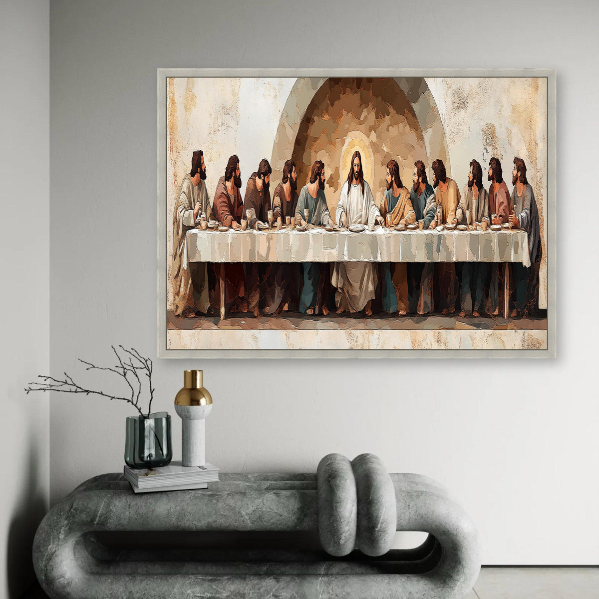 The Last Supper Canvas Wall Art, Jesus and Disciples Painting, Religious Christian Decor, Spiritual Dining Room Ready To Hang Decoration