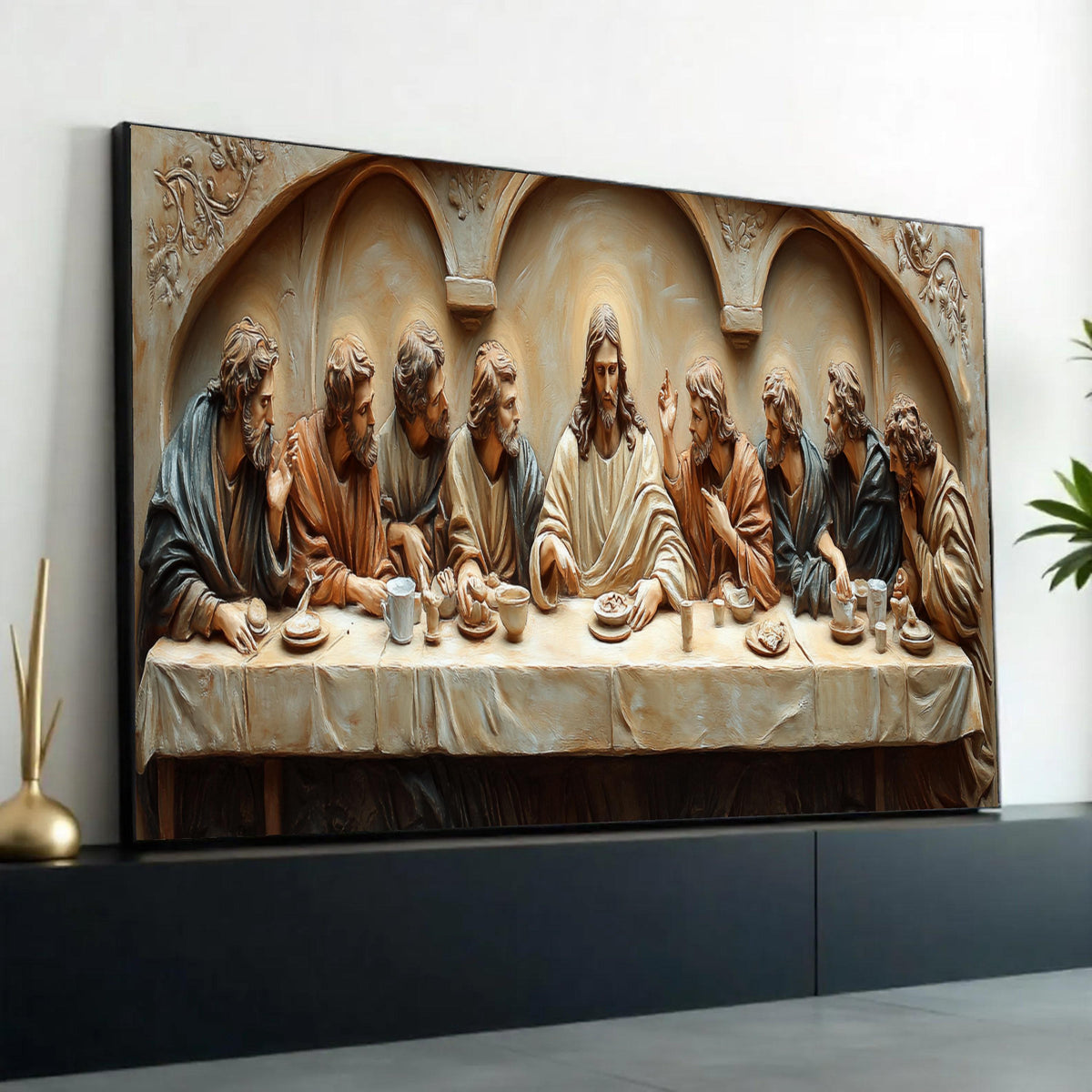 The Last Supper Sculpture Canvas, Jesus and Disciples Wall Art, Biblical Religious Decor, Christian Canvas Ready To Hang Decoration