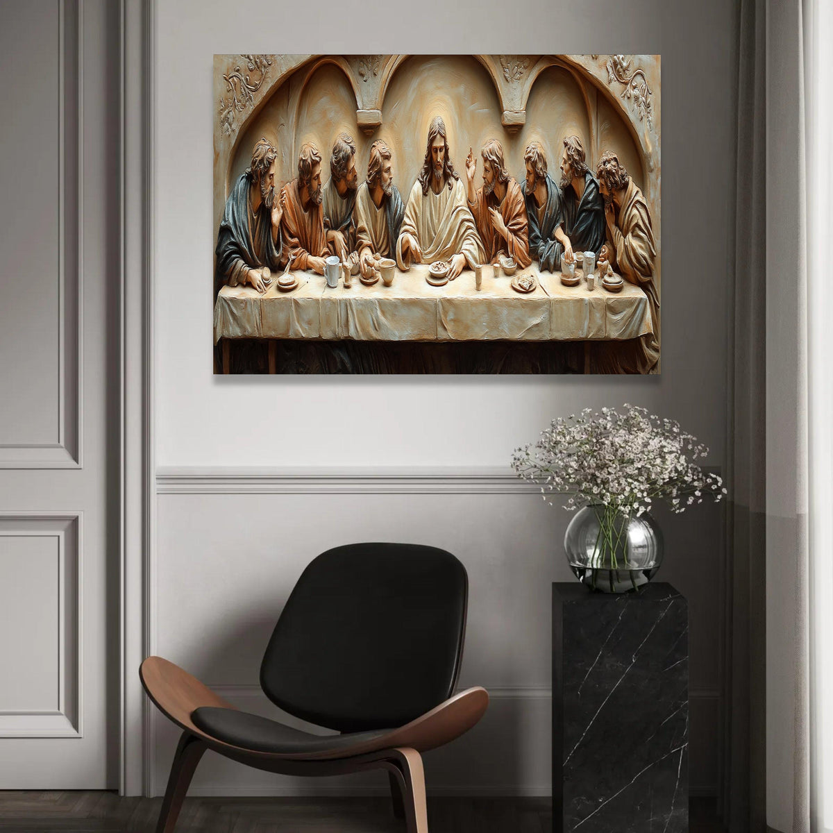The Last Supper Sculpture Canvas, Jesus and Disciples Wall Art, Biblical Religious Decor, Christian Canvas Ready To Hang Decoration
