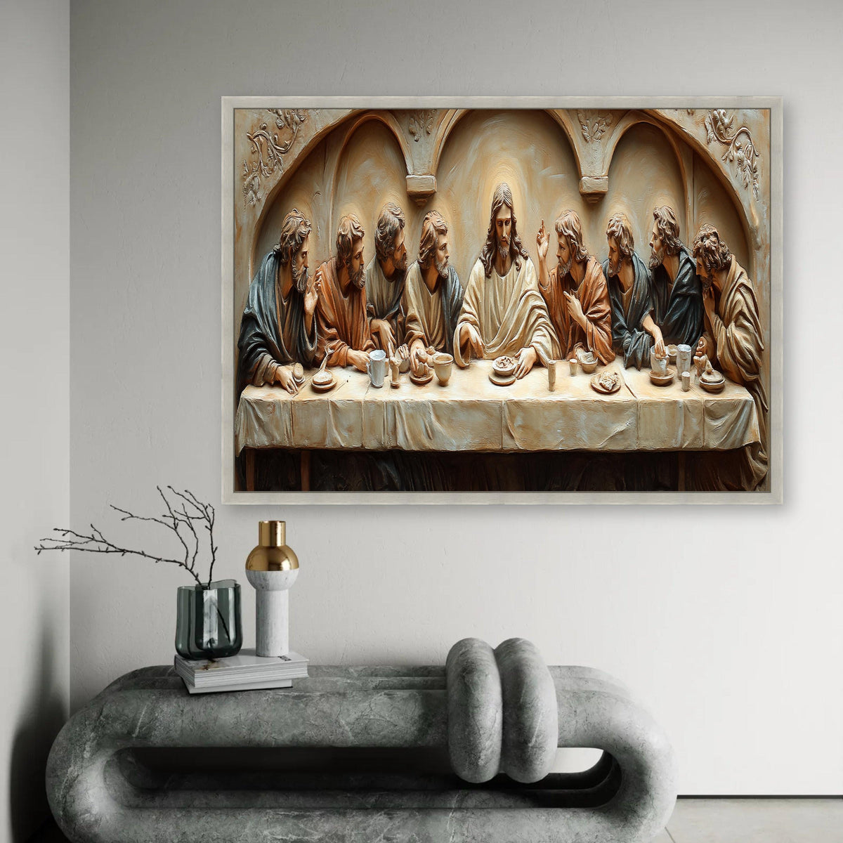The Last Supper Sculpture Canvas, Jesus and Disciples Wall Art, Biblical Religious Decor, Christian Canvas Ready To Hang Decoration
