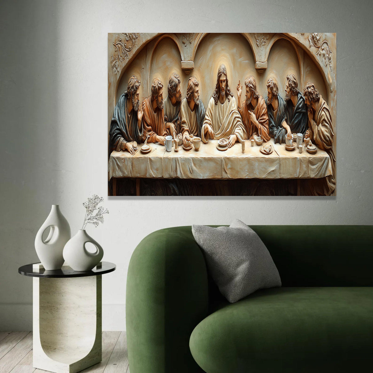 The Last Supper Sculpture Canvas, Jesus and Disciples Wall Art, Biblical Religious Decor, Christian Canvas Ready To Hang Decoration