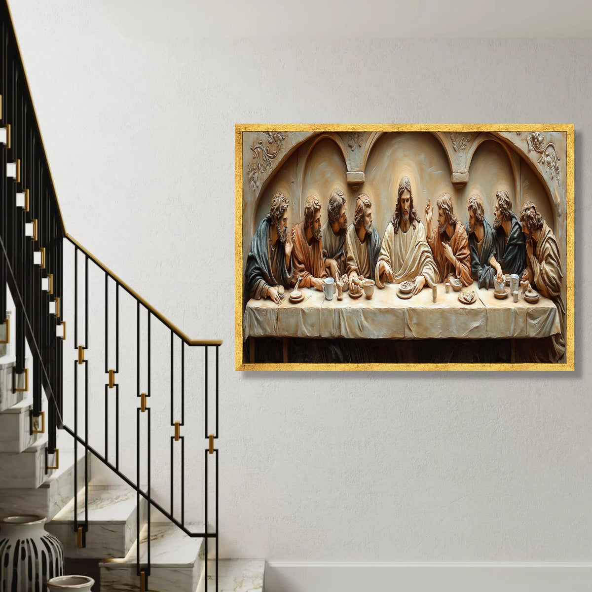 The Last Supper Sculpture Canvas, Jesus and Disciples Wall Art, Biblical Religious Decor, Christian Canvas Ready To Hang Decoration