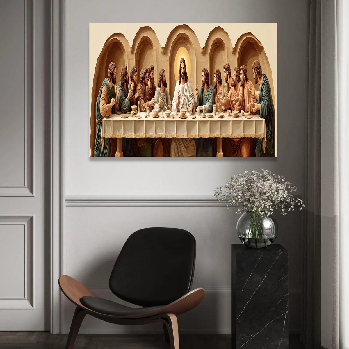 The Last Supper Canvas Wall Art, Jesus and Apostles Painting, Religious Christian Home Decor, Inspirational Ready To Hang Decoration