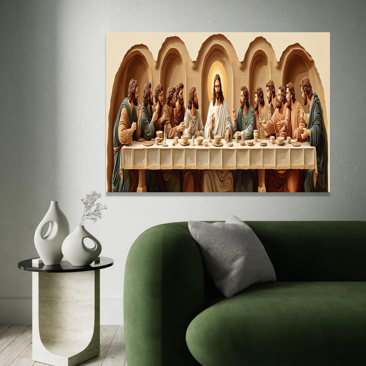 The Last Supper Canvas Wall Art, Jesus and Apostles Painting, Religious Christian Home Decor, Inspirational Ready To Hang Decoration