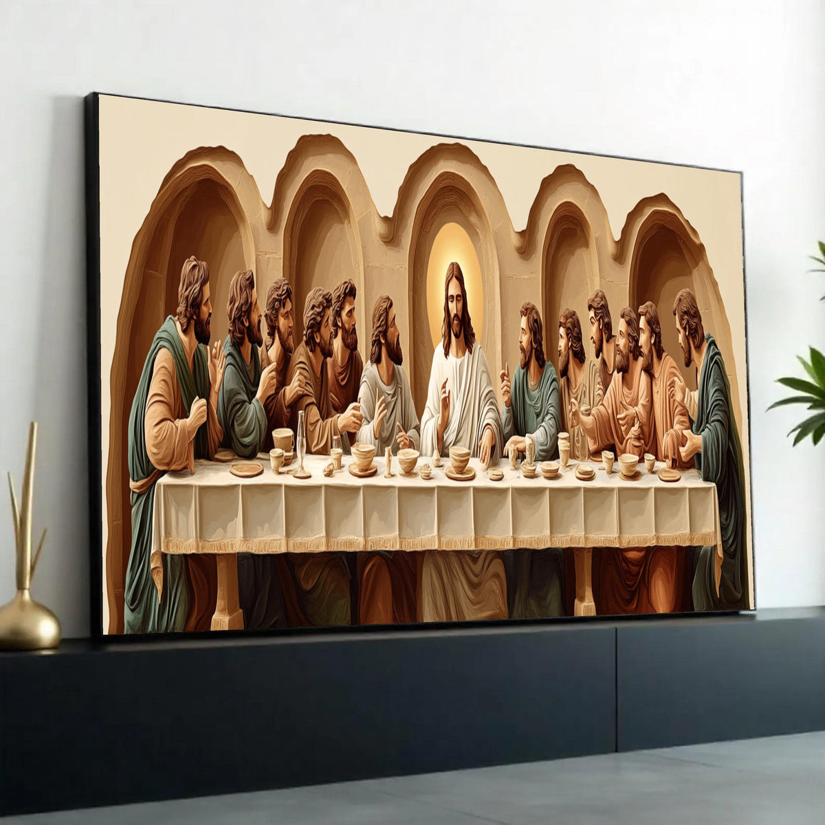 The Last Supper Canvas Wall Art, Jesus and Apostles Painting, Religious Christian Home Decor, Inspirational Ready To Hang Decoration