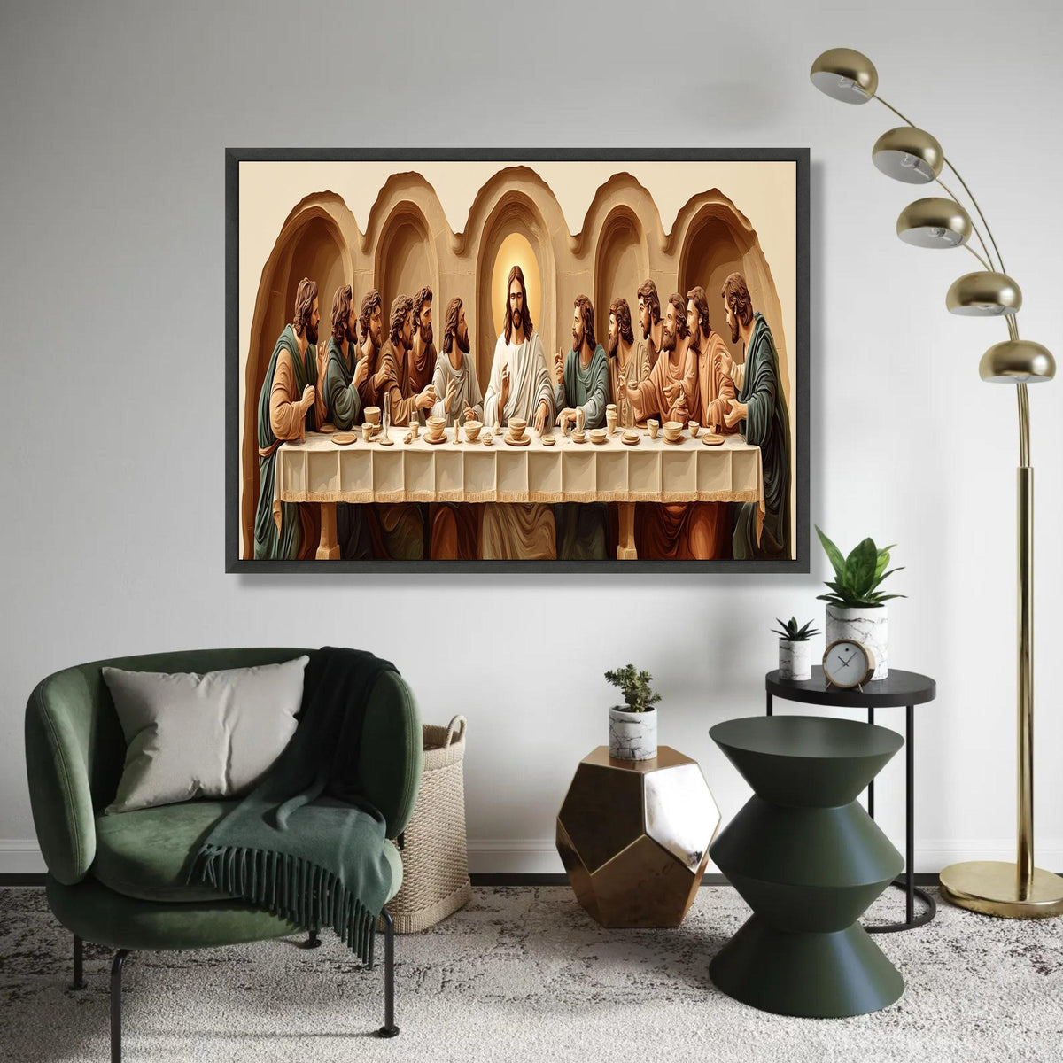 The Last Supper Canvas Wall Art, Jesus and Apostles Painting, Religious Christian Home Decor, Inspirational Ready To Hang Decoration