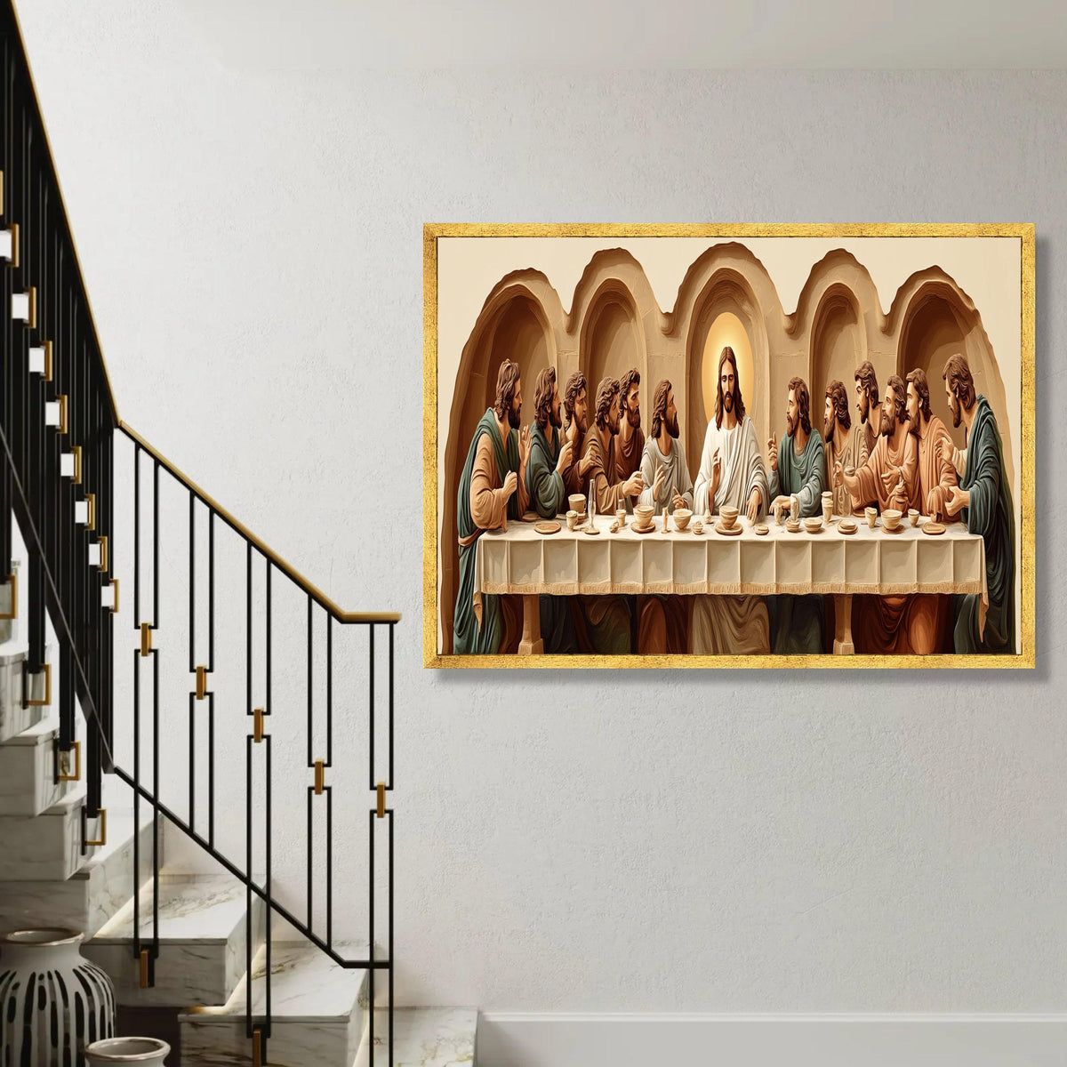 The Last Supper Canvas Wall Art, Jesus and Apostles Painting, Religious Christian Home Decor, Inspirational Ready To Hang Decoration